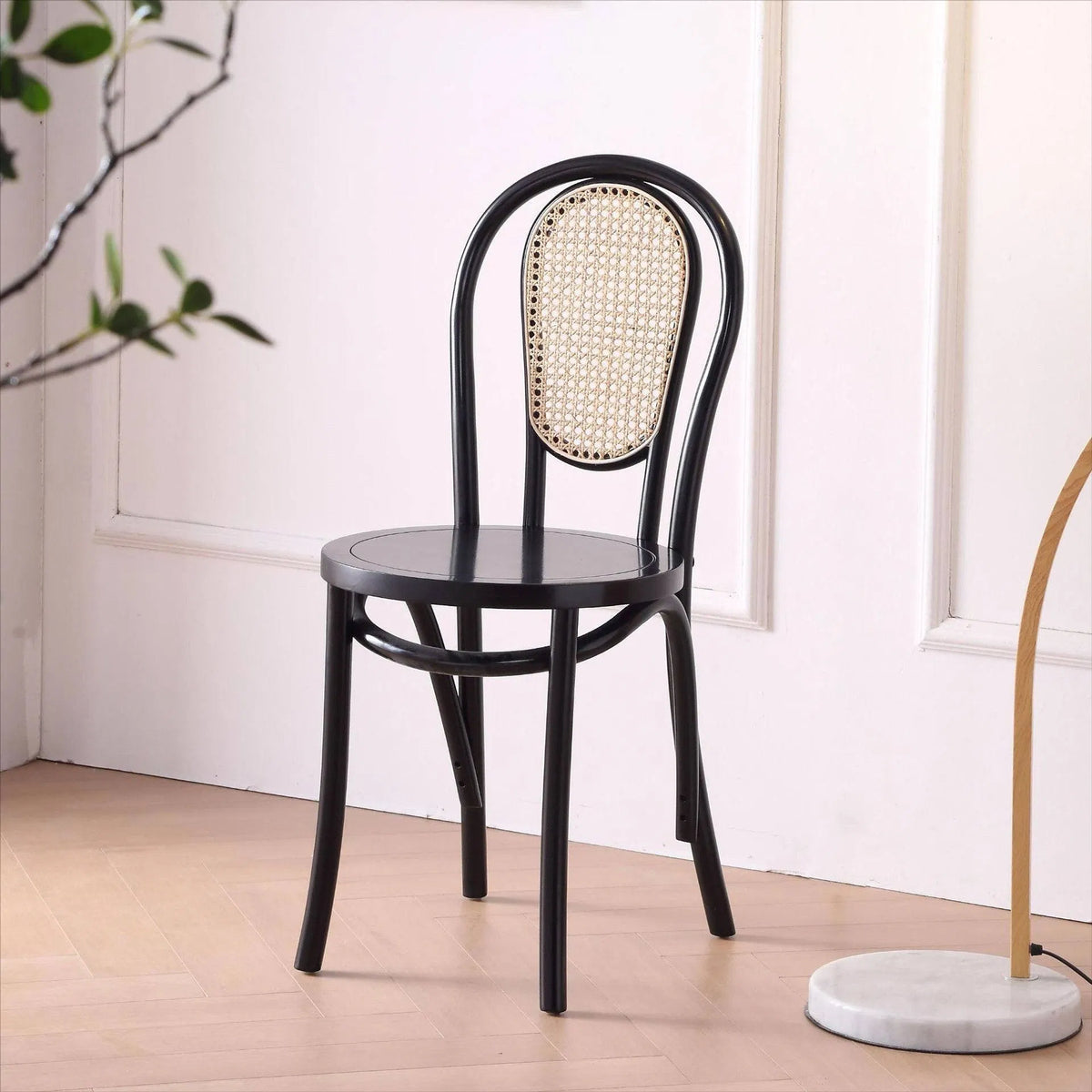 Bistrostoel gebogen hout met rotan rug – foto 5