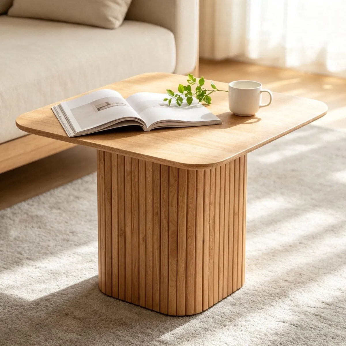 Vierkante bijzettafel met lamellenvoet – foto 2 – Licht eiken