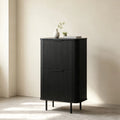 Hoge kast met lamellen en 2 deuren 140 cm – foto 7 – Zwart