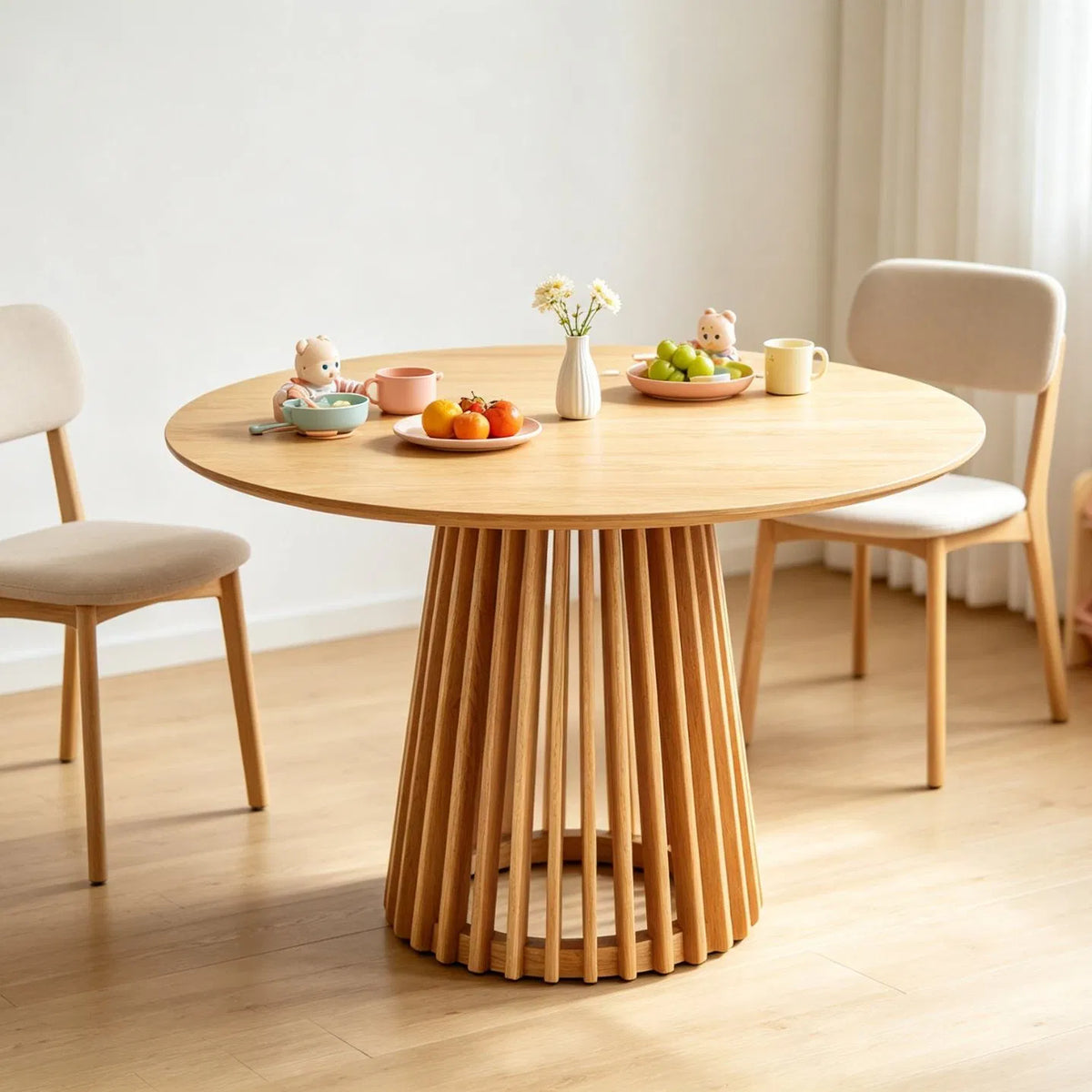 Ronde eettafel met spijlenvoet Ø120 cm – foto 1 – Licht eiken
