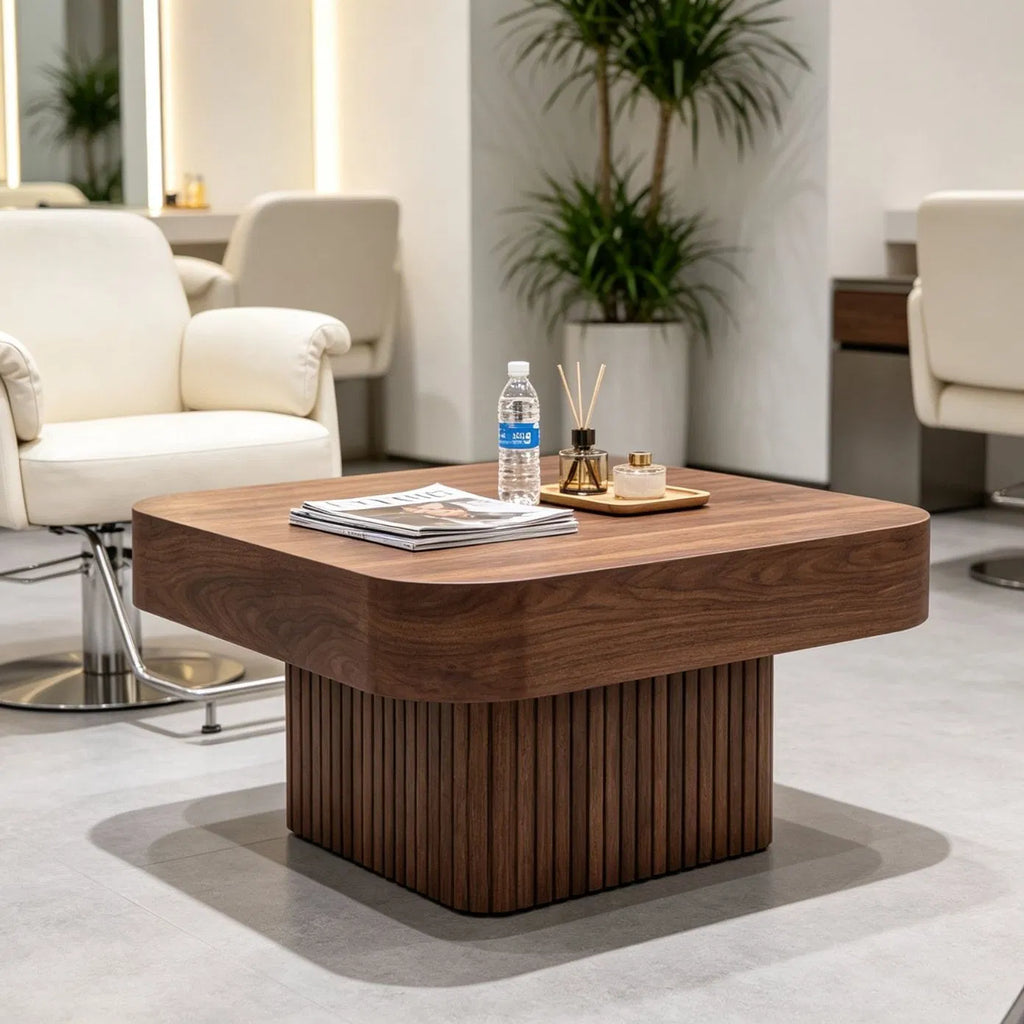 Vierkante salontafel met lamellenvoet 80 × 80 cm – foto 2 – Licht eiken