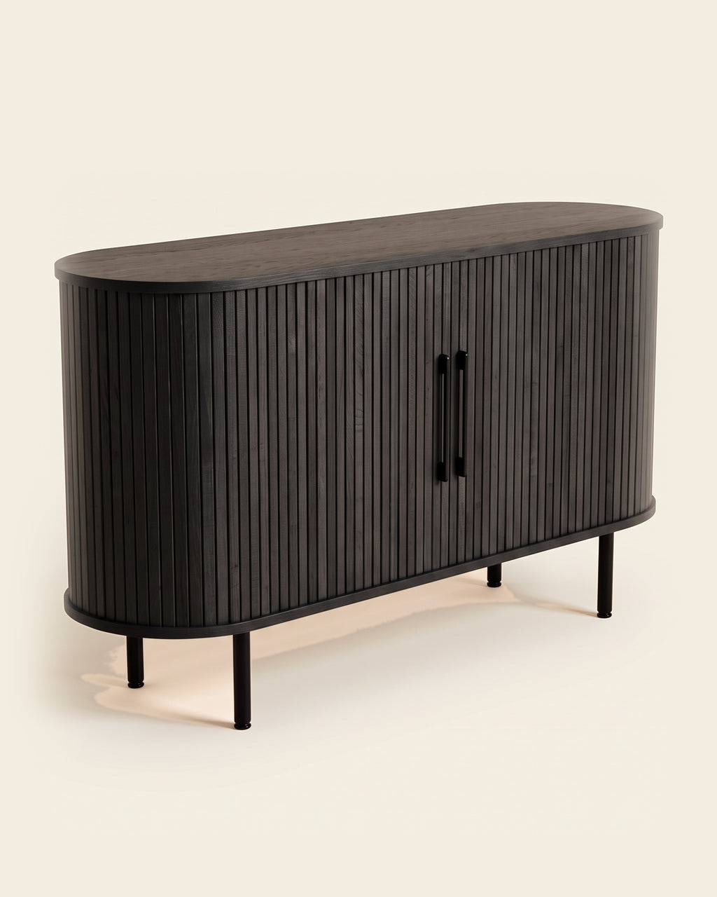 Luncera dressoir afgerond 140 cm in zwart, productfoto op crème achtergrond