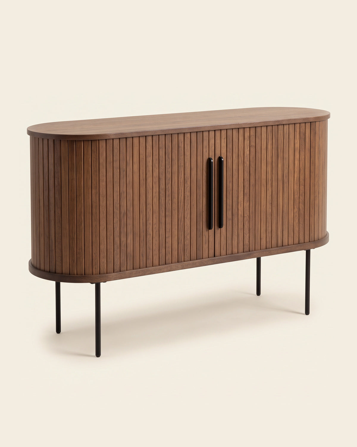 Luncera dressoir walnoot ribbel 140 cm, productfoto op crème achtergrond