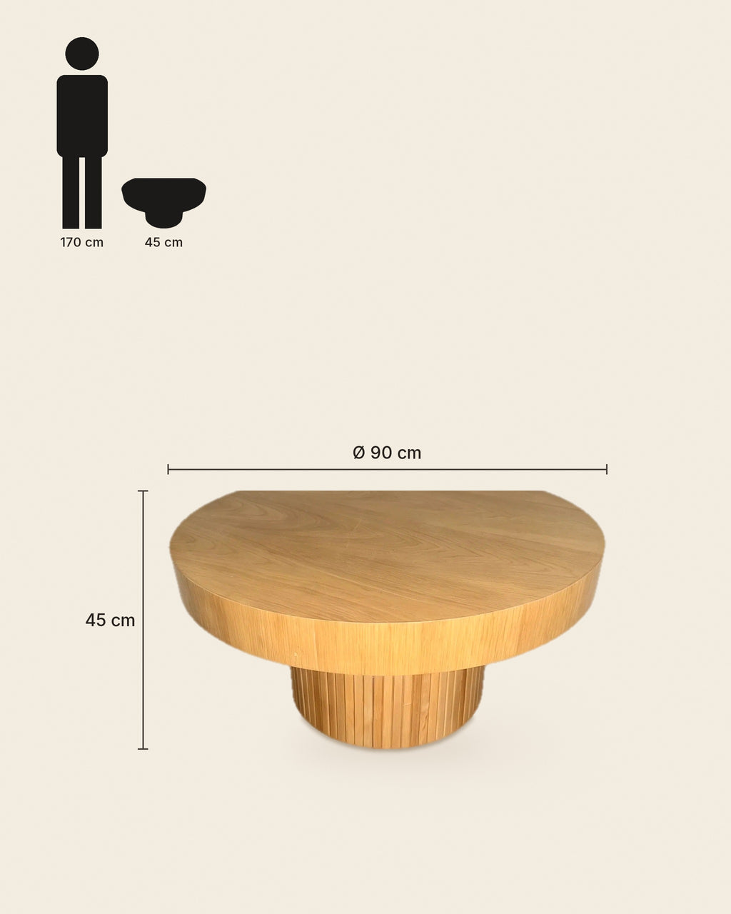 El ronde salontafel lamellen Ø90 – maten – Licht eiken