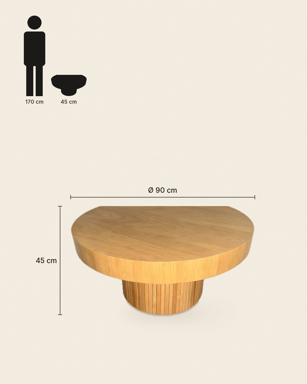 El ronde salontafel lamellen Ø90 – maten – Licht eiken