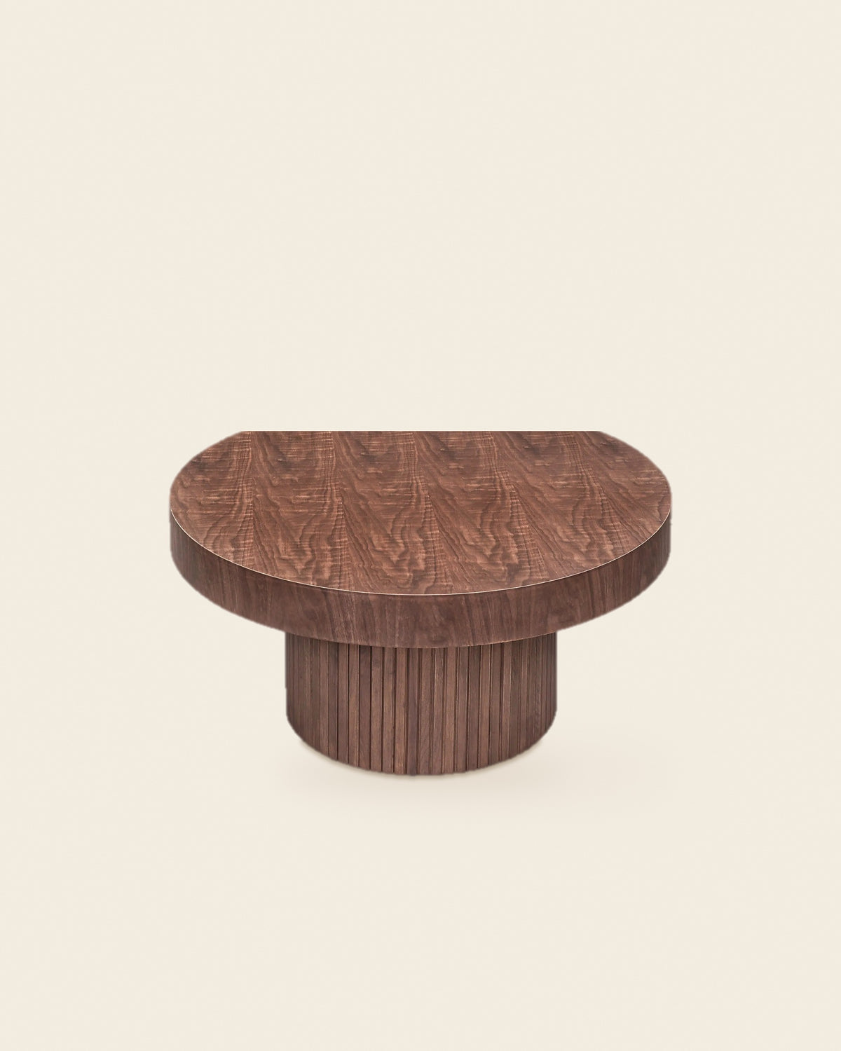 El ronde salontafel lamellen Ø90 – vooraanzicht – Walnoot