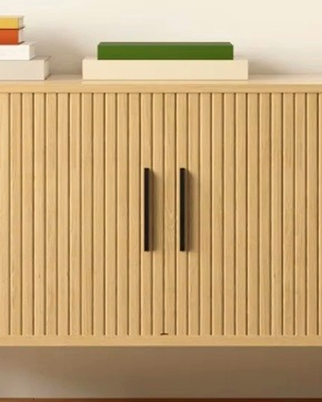 El dressoir lamellen afgerond licht eiken – close-up van het materiaal – Licht eiken