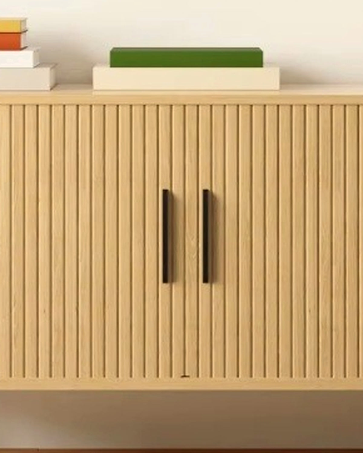 El dressoir lamellen afgerond licht eiken – close-up van het materiaal – Licht eiken
