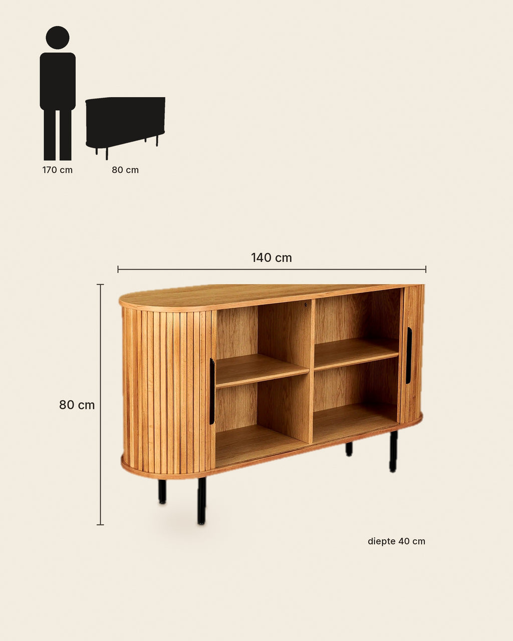 El dressoir lamellen ovaal – maten – Licht eiken