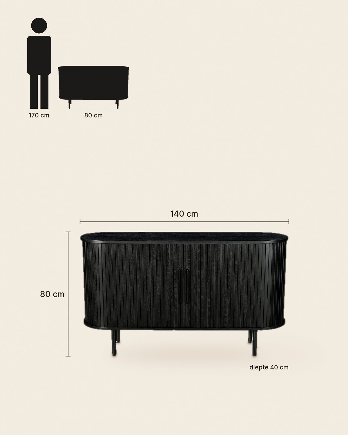 El dressoir lamellen ovaal – maten – Zwart