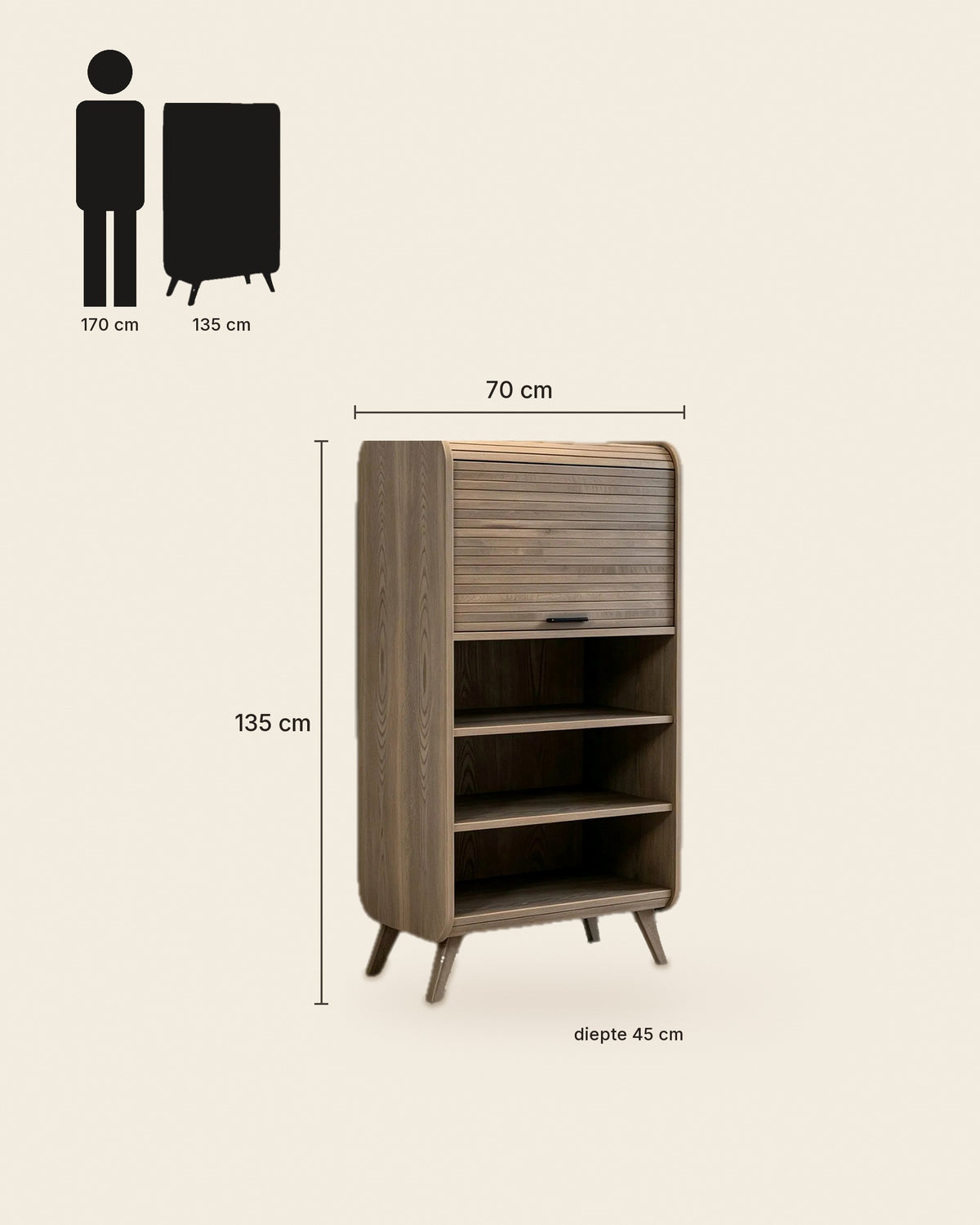 Mud boekenkast met roldeur – maten – Naturel