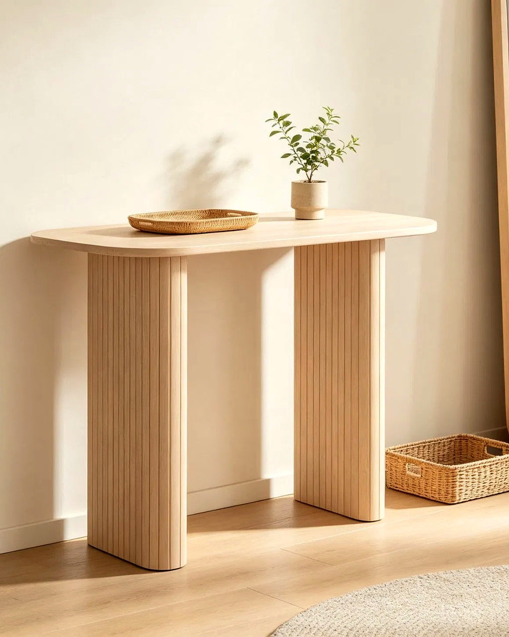 Voet consoletafel lamellenpoten eiken – in het interieur – Licht eiken