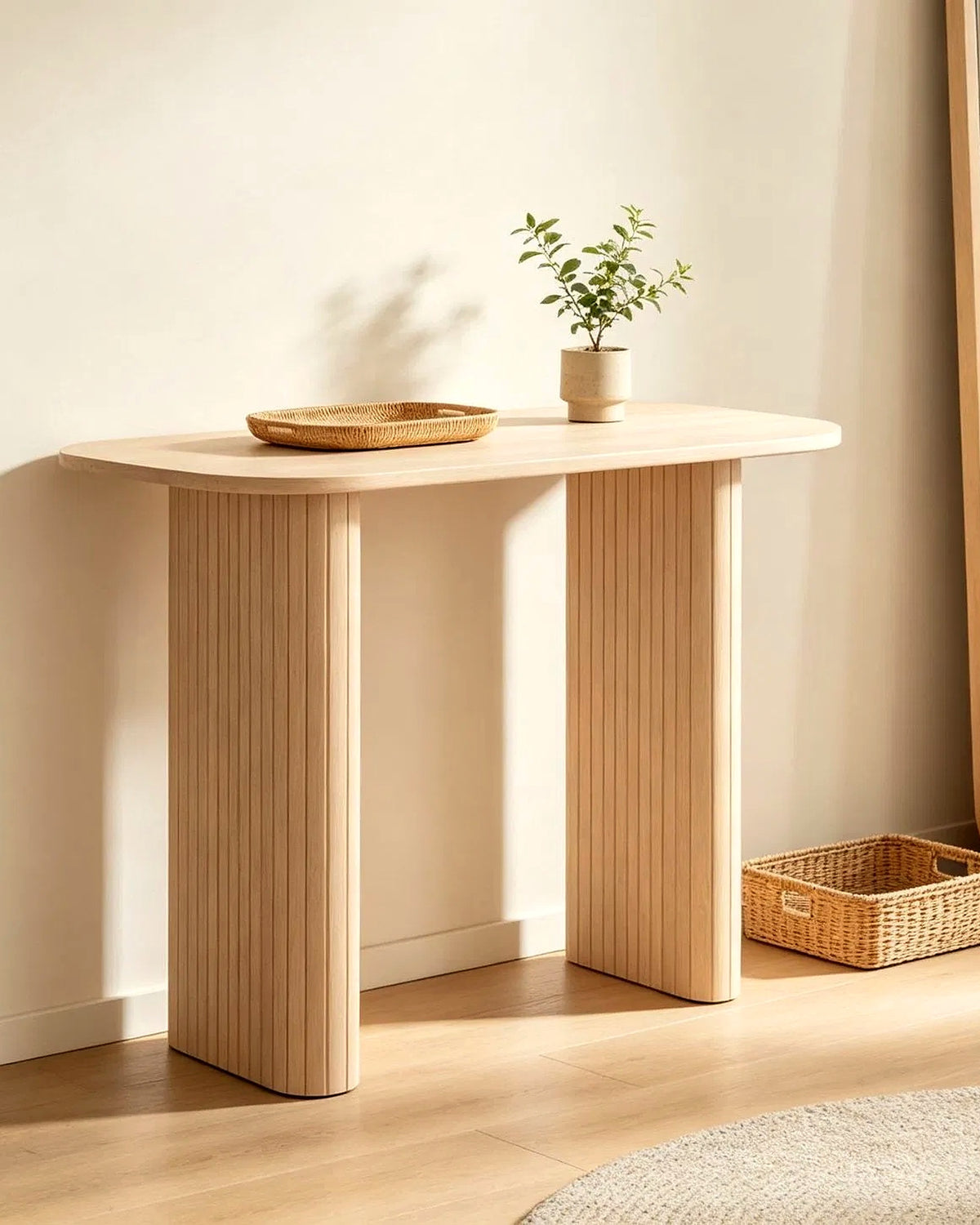 Voet consoletafel lamellenpoten eiken – in het interieur – Licht eiken