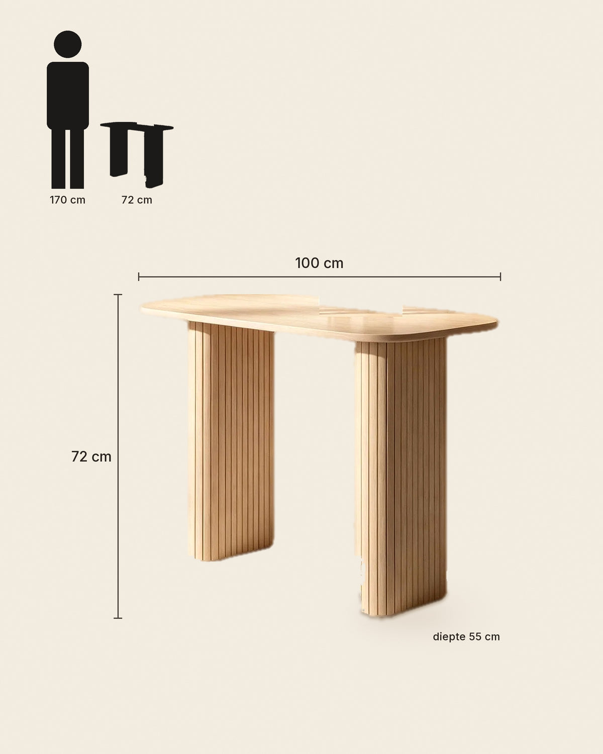 Voet consoletafel lamellenpoten eiken – maten – Licht eiken