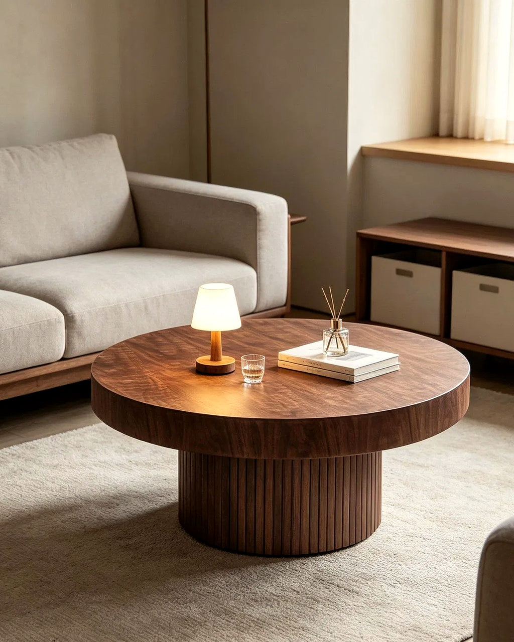 El ronde salontafels set van 2 – in de woonkamer – Walnoot