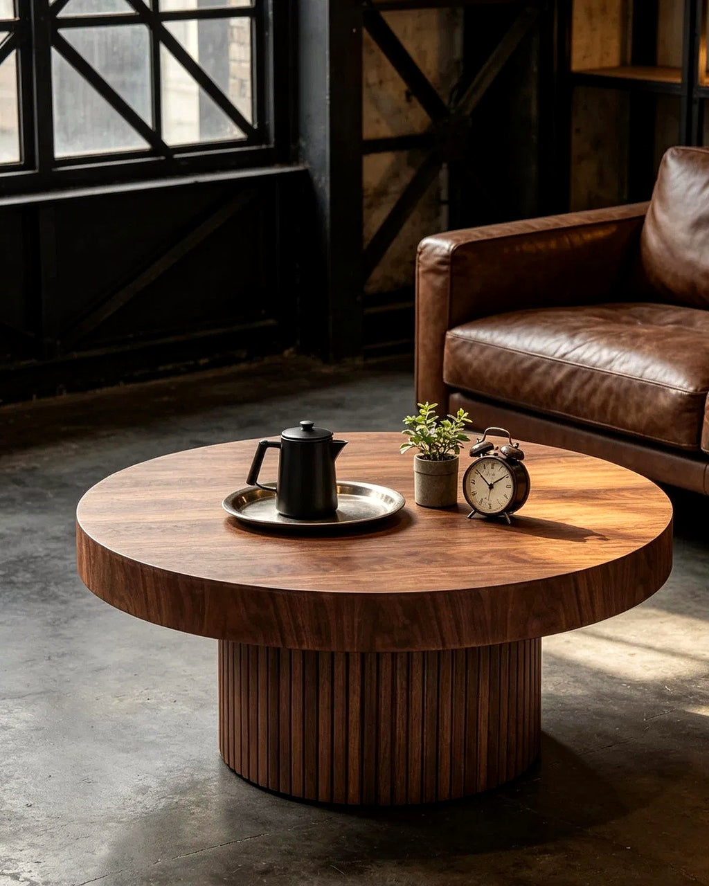 El ronde salontafels set van 2 – in het interieur – Walnoot