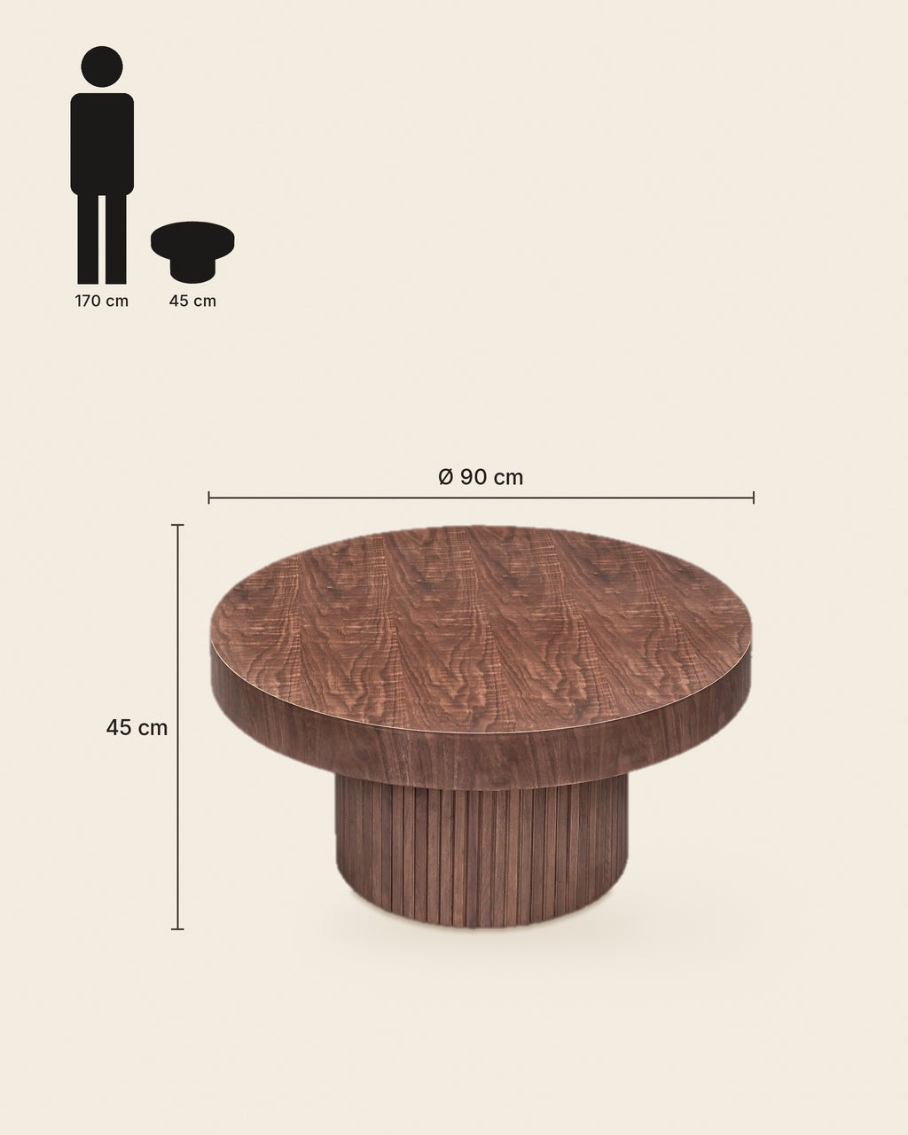 El ronde salontafels set van 2 – maten – Walnoot