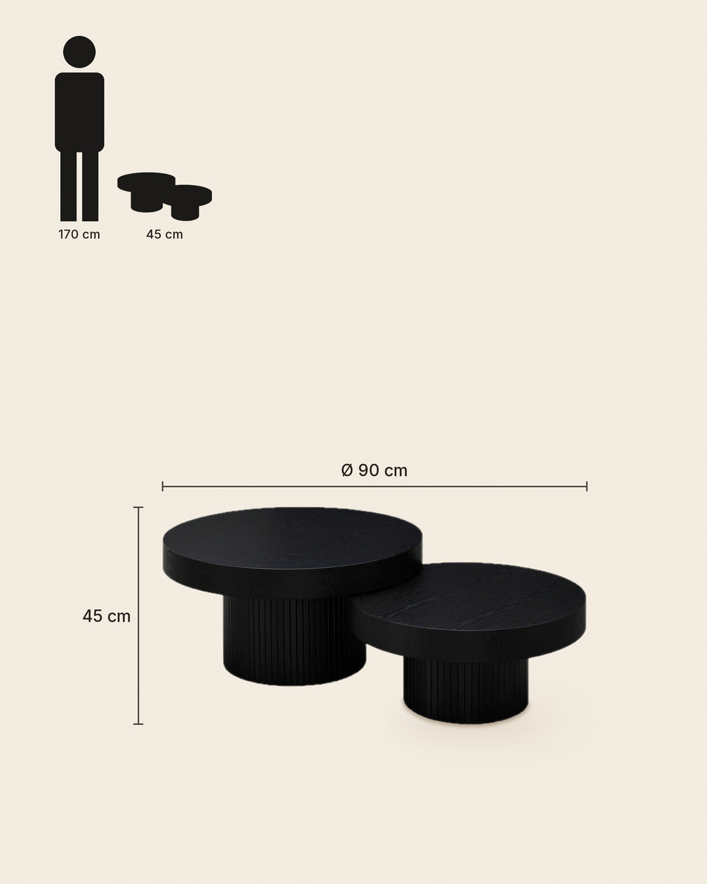 El ronde salontafels set van 2 – maten – Zwart