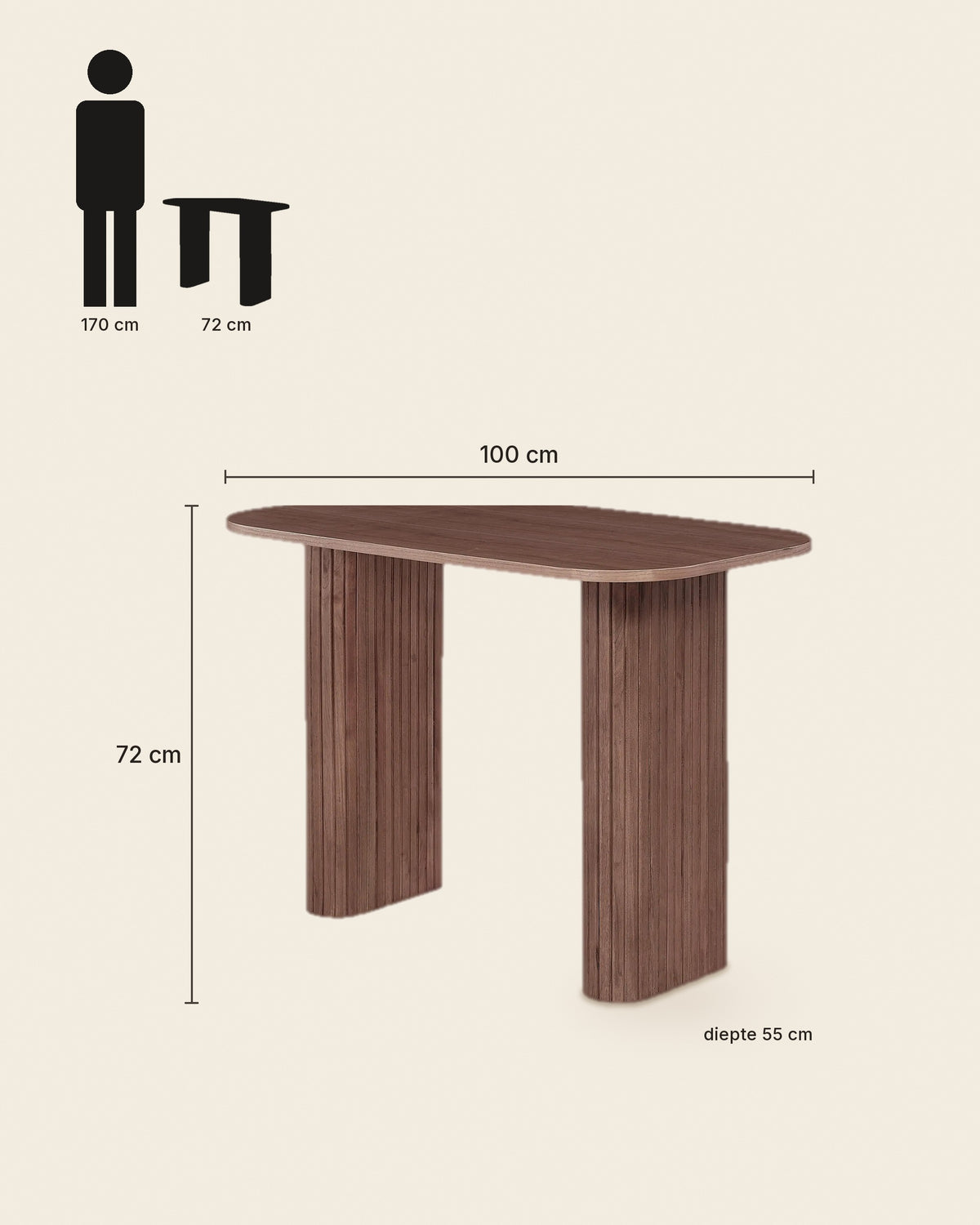 Voet consoletafel lamellenpoten walnoot – maten – Walnoot