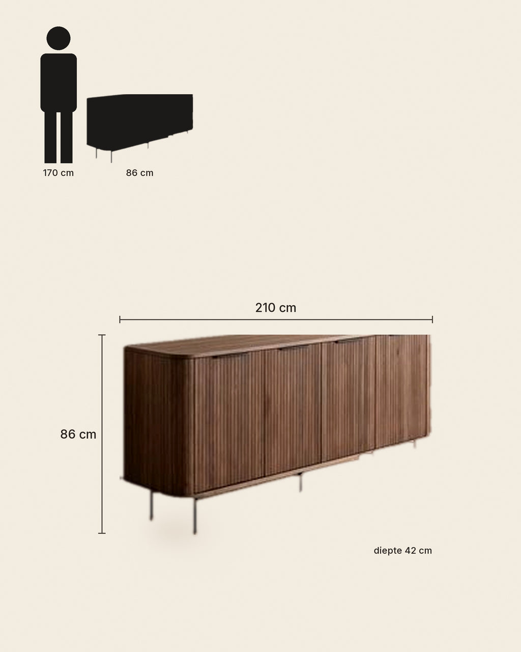 El lang dressoir lamellen walnoot – maten – Walnoot