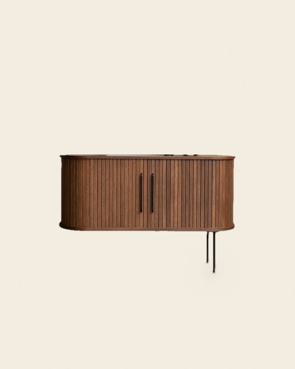 El dressoir lamellen afgerond walnoot – vooraanzicht – Walnoot