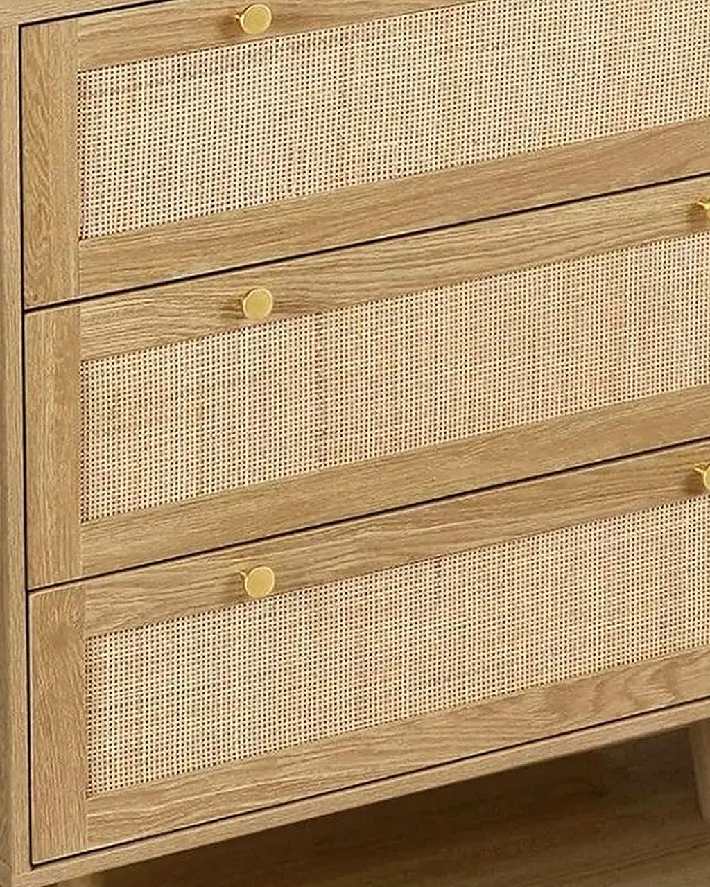 Span ladekast rotan 3 lades – close-up van het materiaal – Naturel