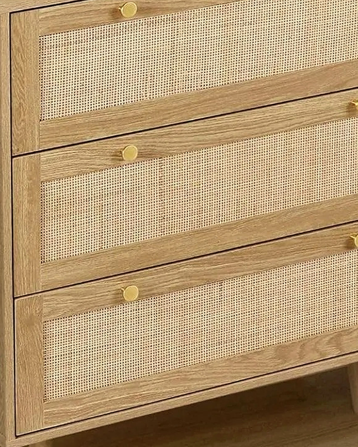 Span ladekast rotan 3 lades – close-up van het materiaal – Naturel