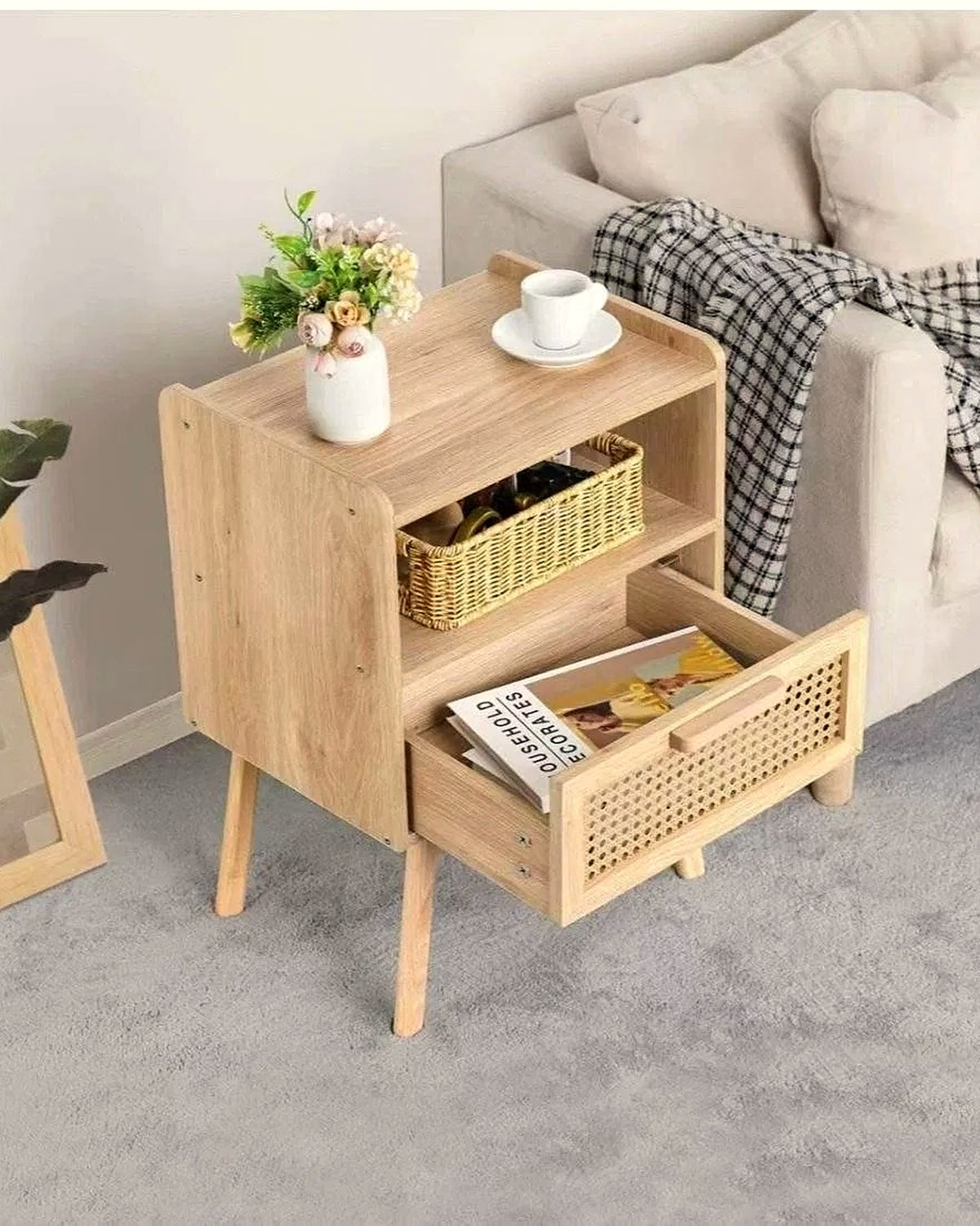 Span nachtkastje rotan – in het interieur – Naturel