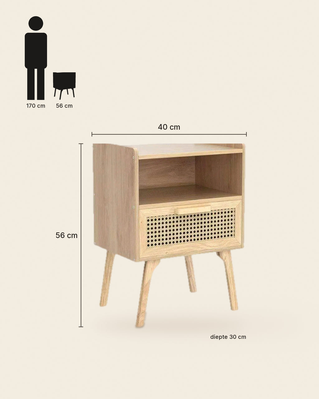 Span nachtkastje rotan – maten – Naturel
