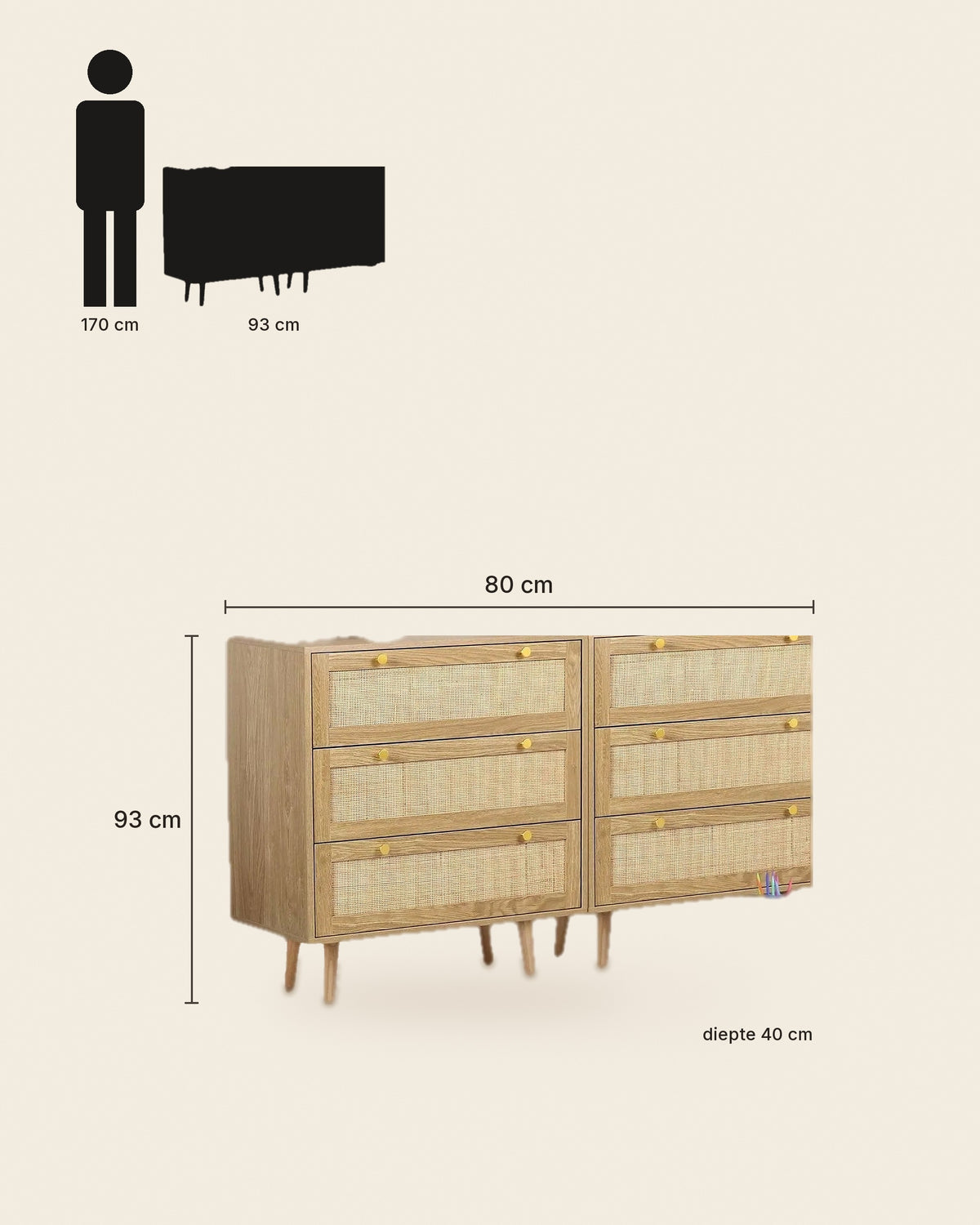 Span ladekast rotan 6 lades – maten – Naturel
