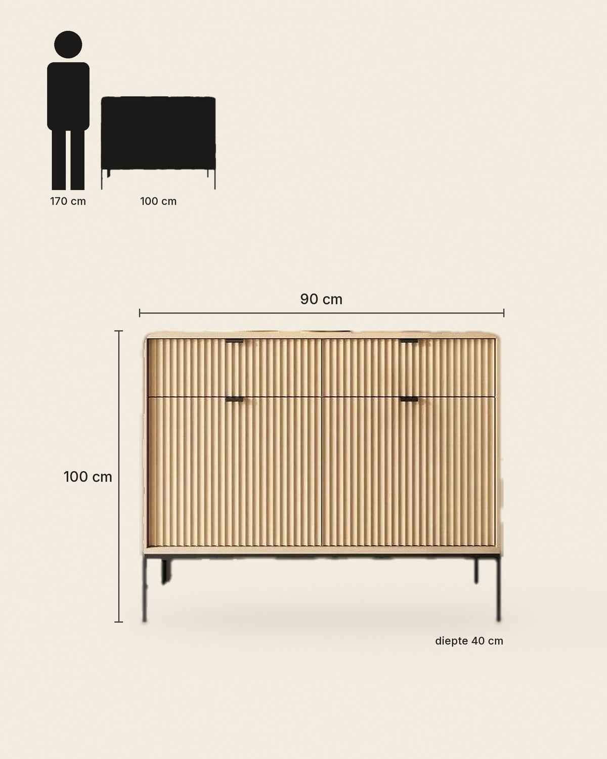 El kast lamellen met lade licht eiken – maten – Licht eiken