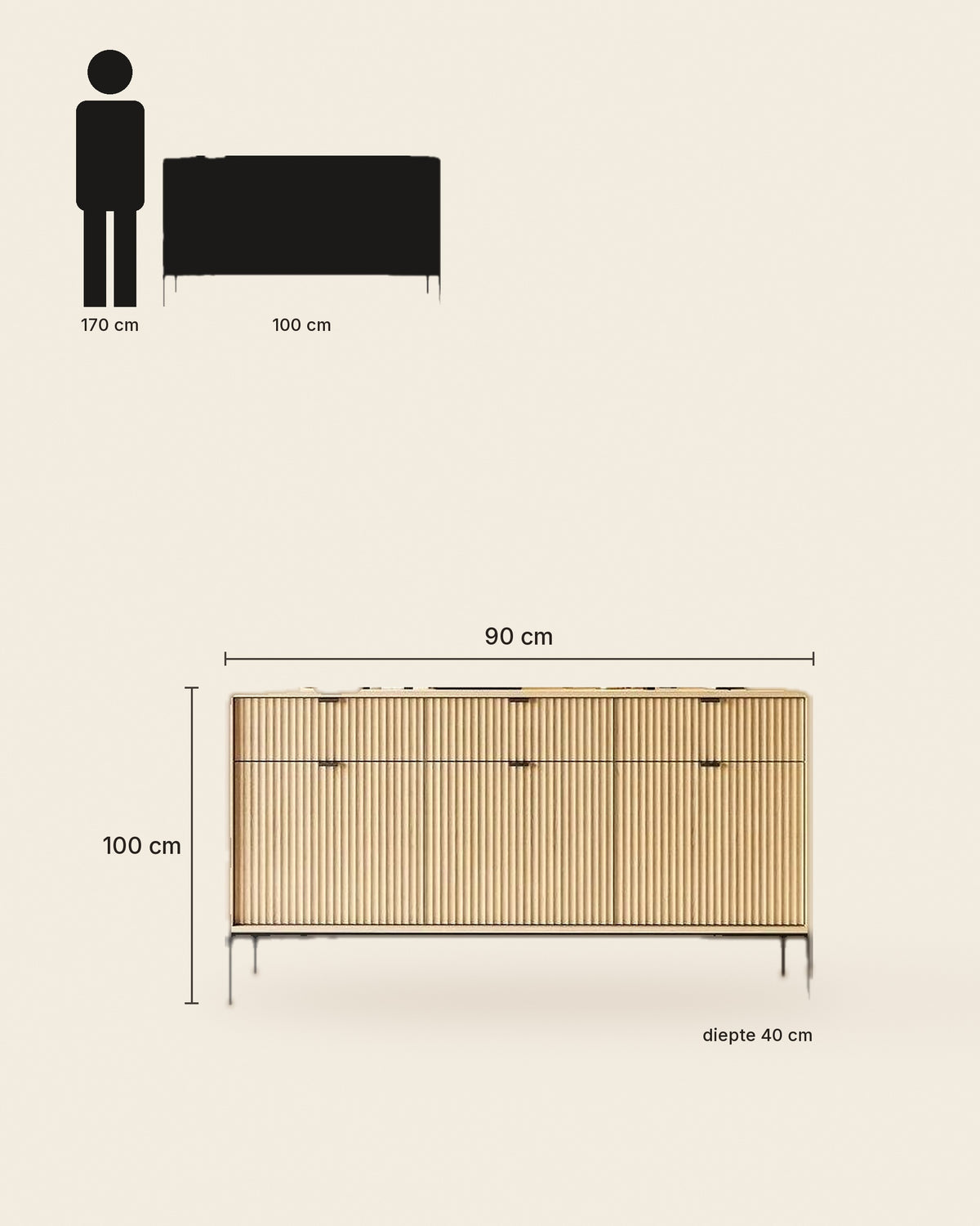 El dressoir lamellen 3 deuren licht eiken – maten – Licht eiken
