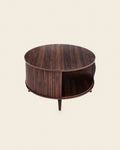 El ronde lift-top salontafel lamellen walnoot – vooraanzicht – Walnoot