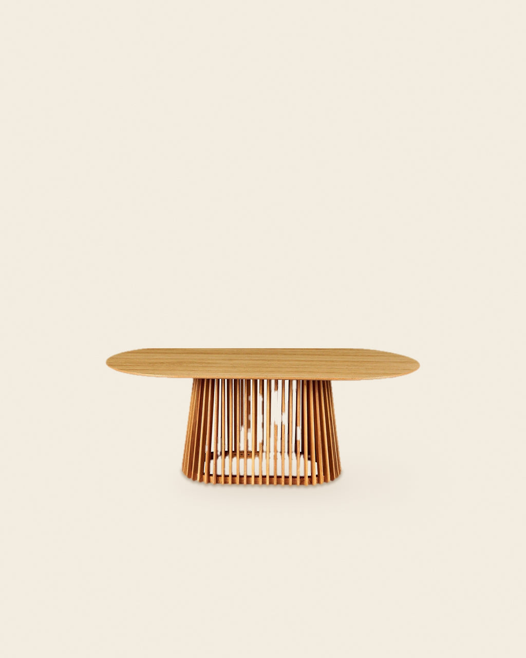 El ovale eettafel lamellenvoet 200 cm – vooraanzicht – Licht eiken
