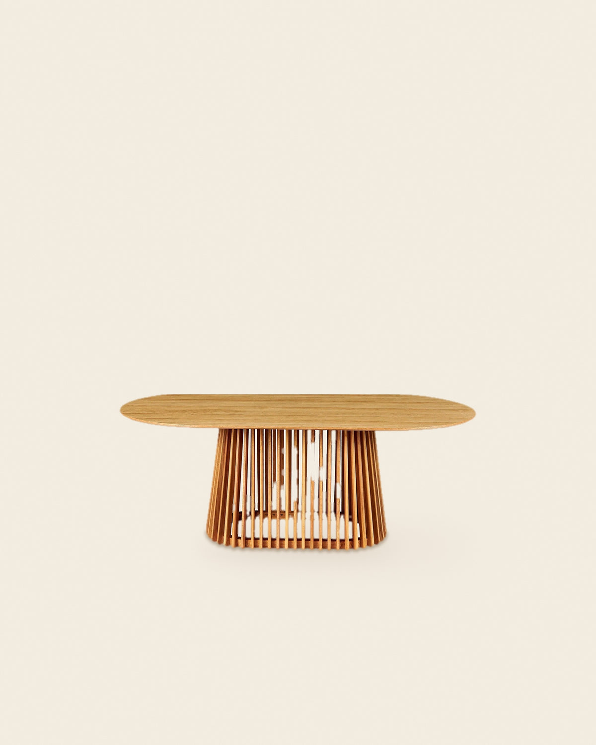 El ovale eettafel lamellenvoet 200 cm – vooraanzicht – Licht eiken
