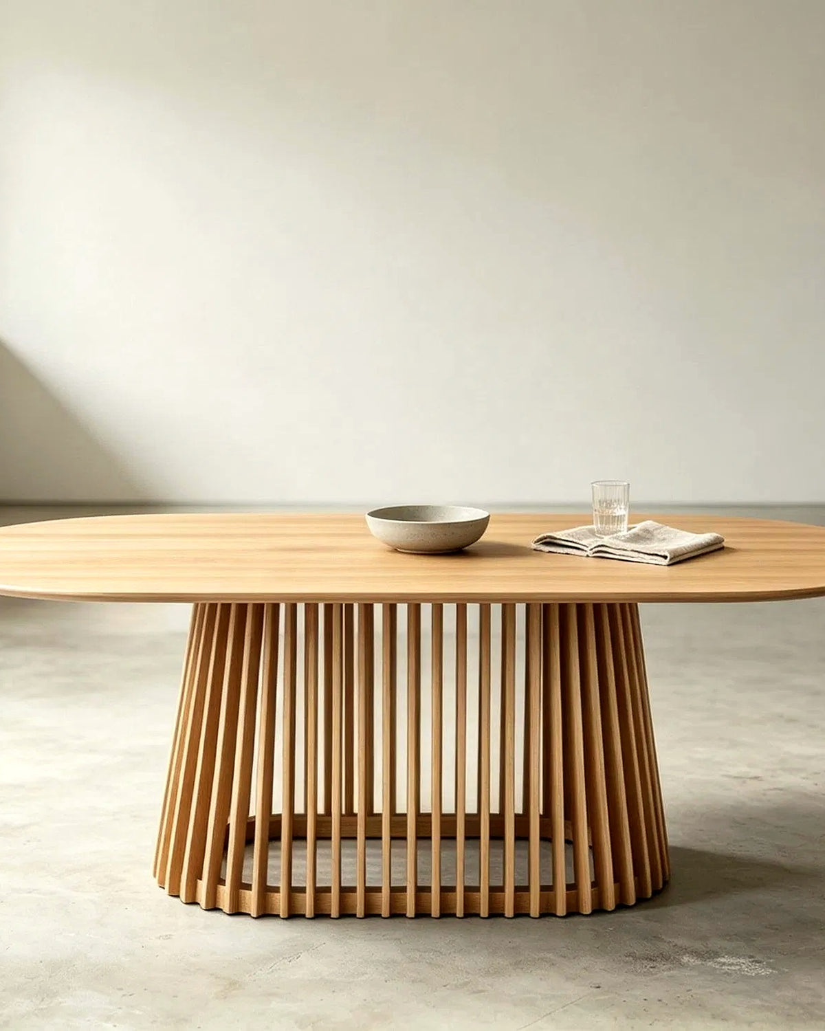El ovale eettafel lamellenvoet 200 cm – in de woonkamer – Licht eiken