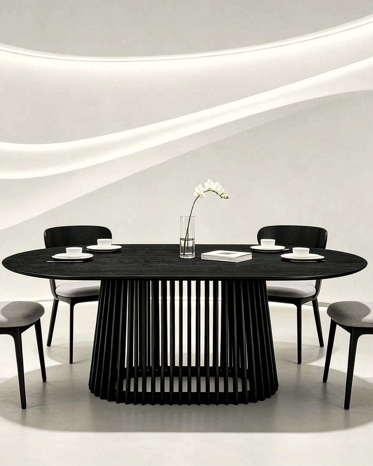 El ovale eettafel lamellenvoet 200 cm – in het interieur – Zwart
