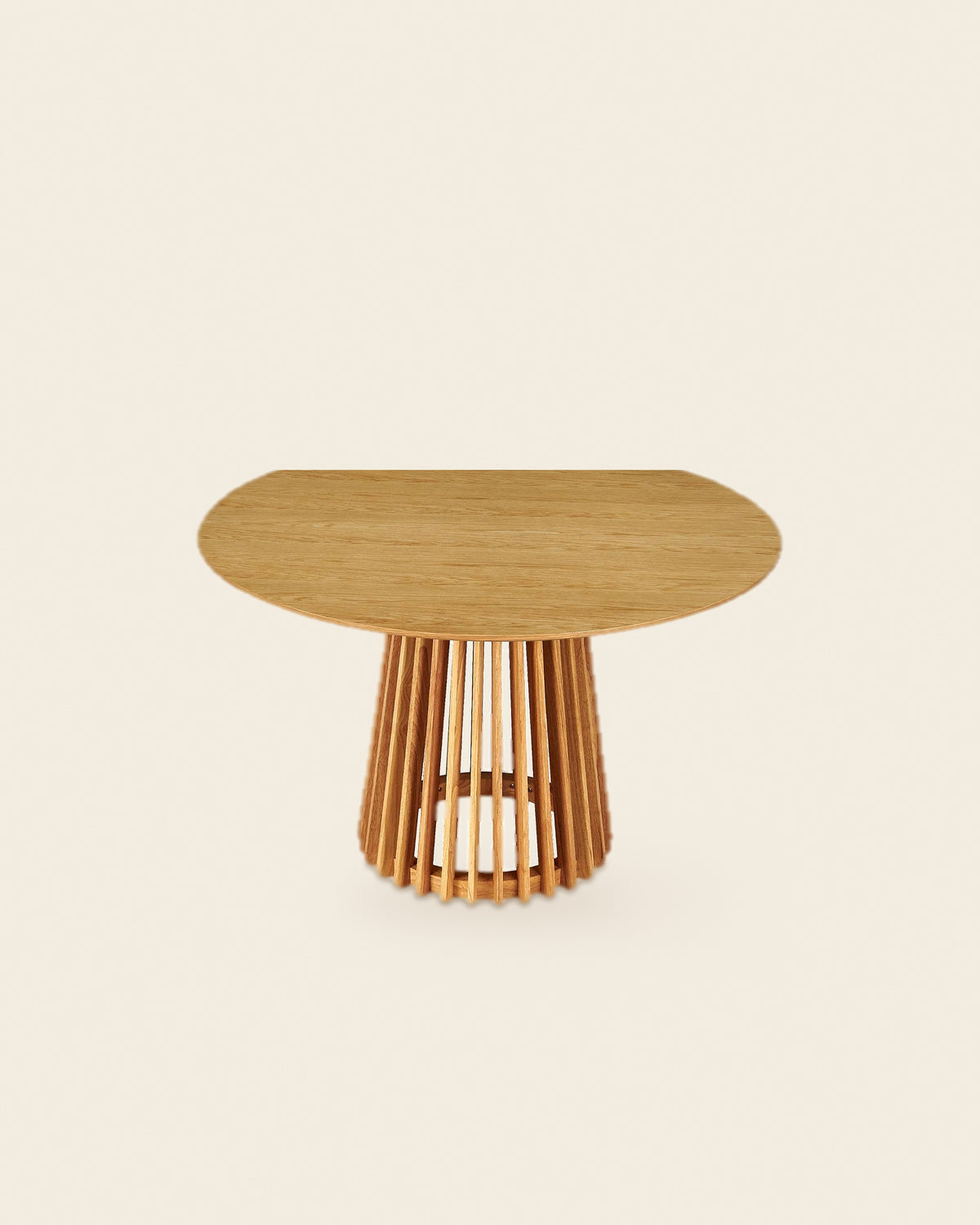 El ronde eettafel lamellenvoet Ø120 – vooraanzicht – Licht eiken