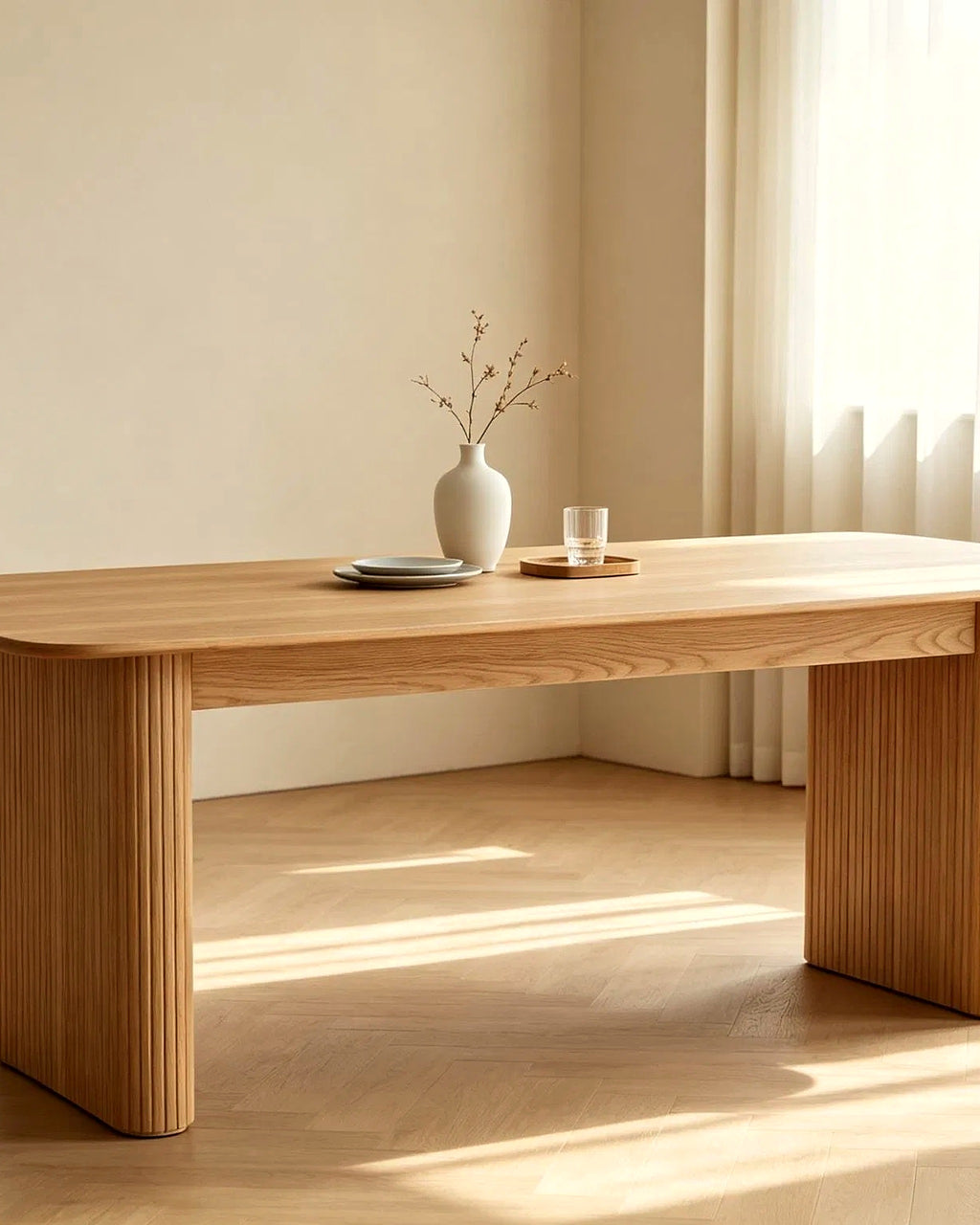 El eettafel paneelpoten 200 cm – in de woonkamer – Licht eiken