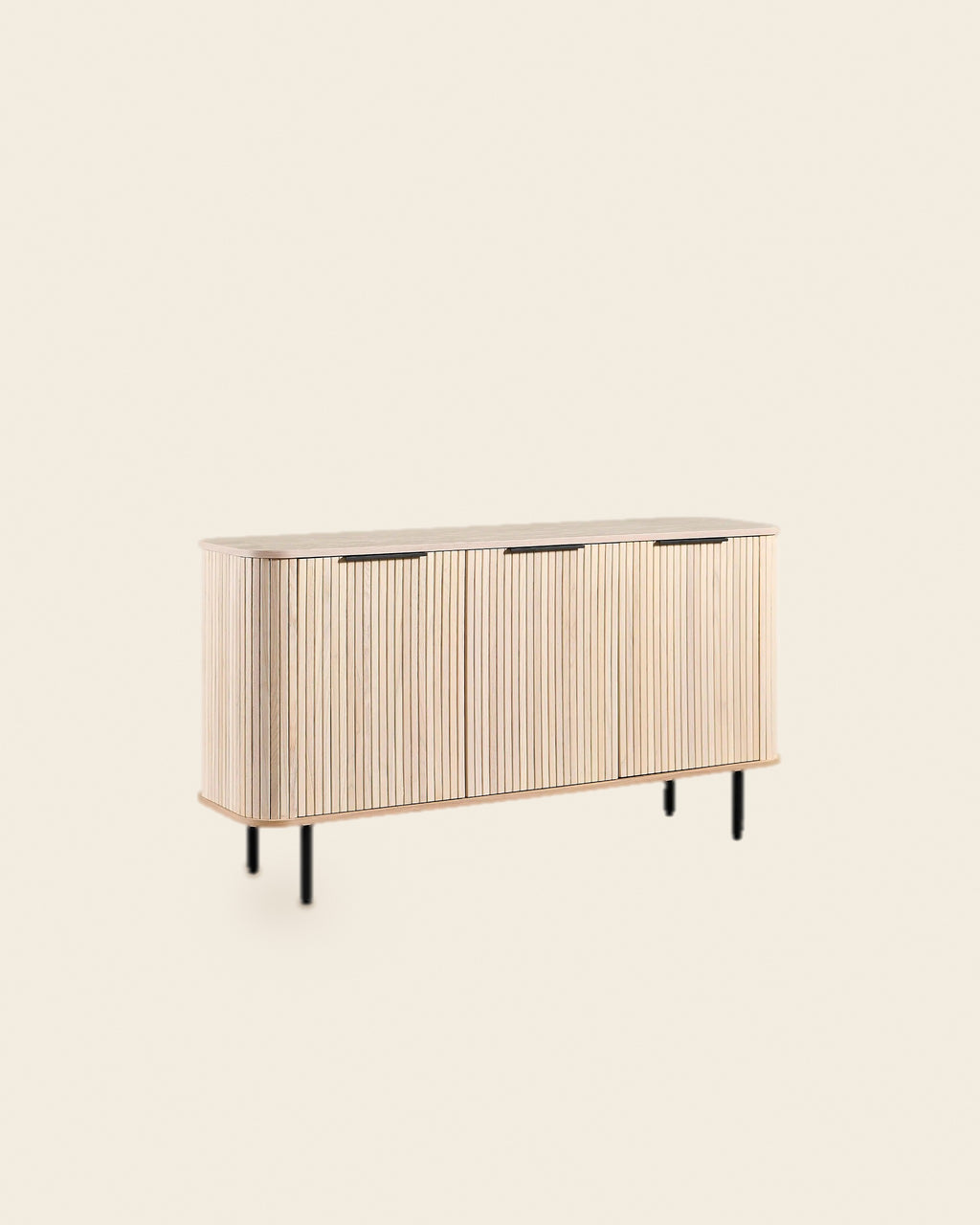 Dressoir met lamellen en 3 deuren 160 cm – vooraanzicht – Licht eiken