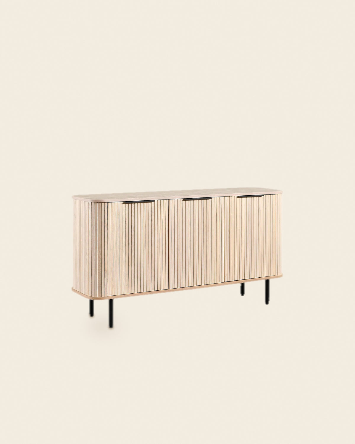Dressoir met lamellen en 3 deuren 160 cm – vooraanzicht – Licht eiken