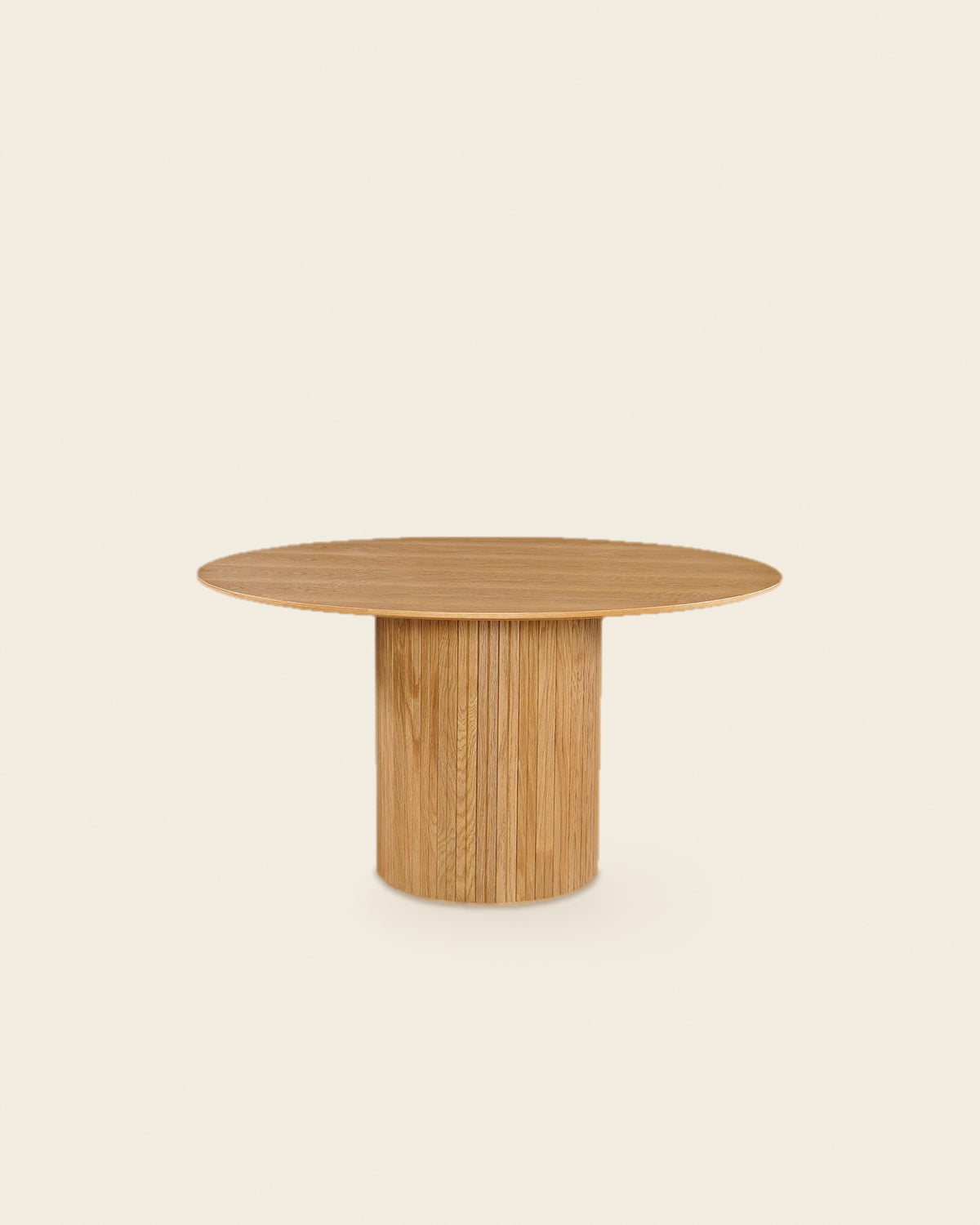 Ronde eettafel met cilindervoet Ø120 – vooraanzicht – Licht eiken