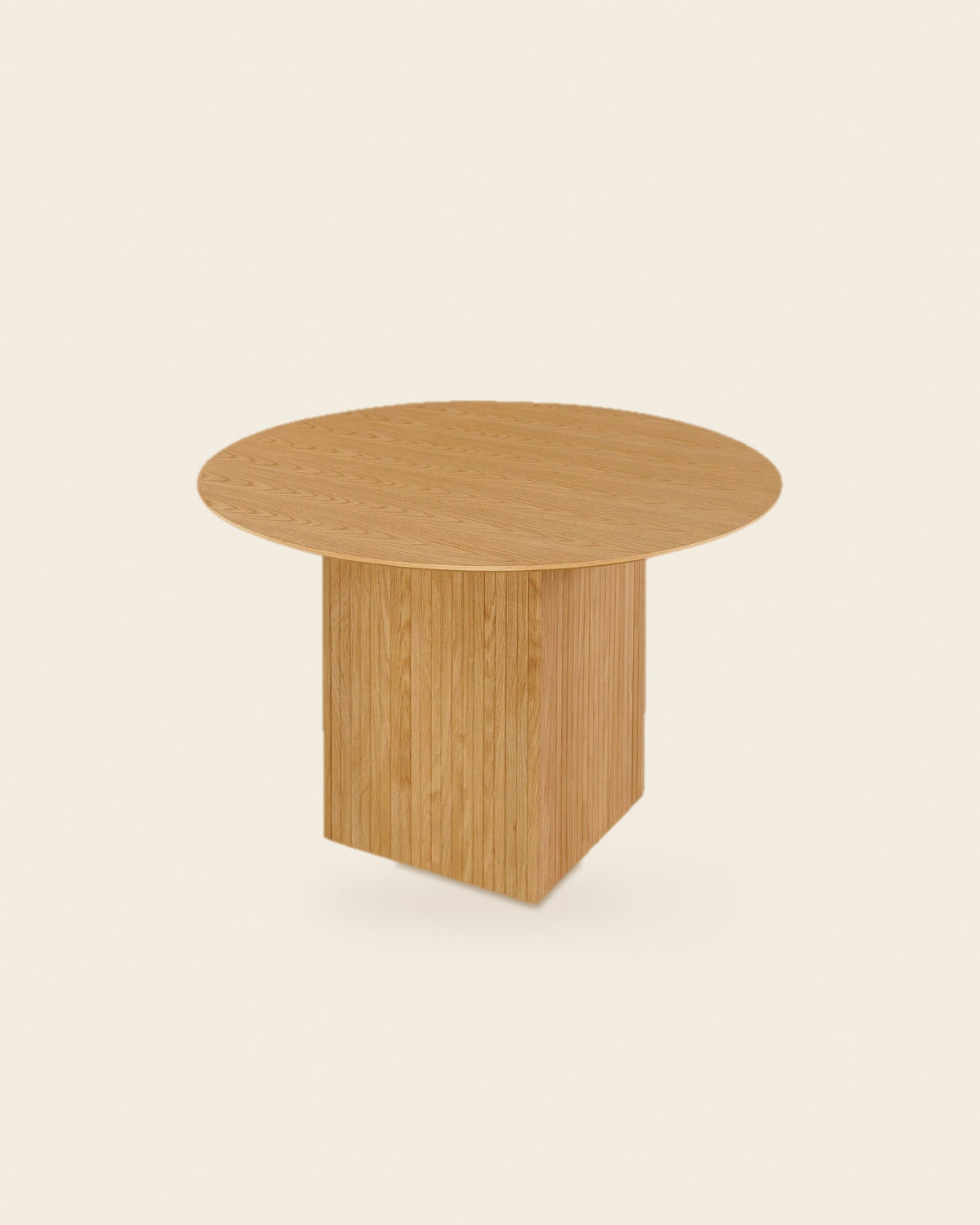 Ronde eettafel met kubusvoet Ø120 – vooraanzicht – Licht eiken