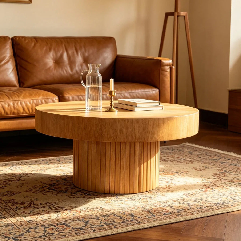 Salontafel rond op zuil 75 cm – foto 1 – Licht eiken