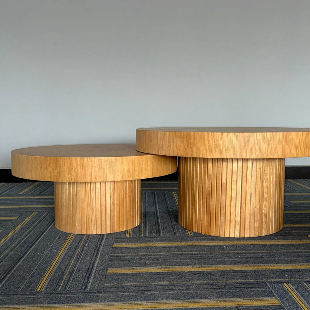 Salontafel rond op zuil 75 cm – foto 6 – Licht eiken