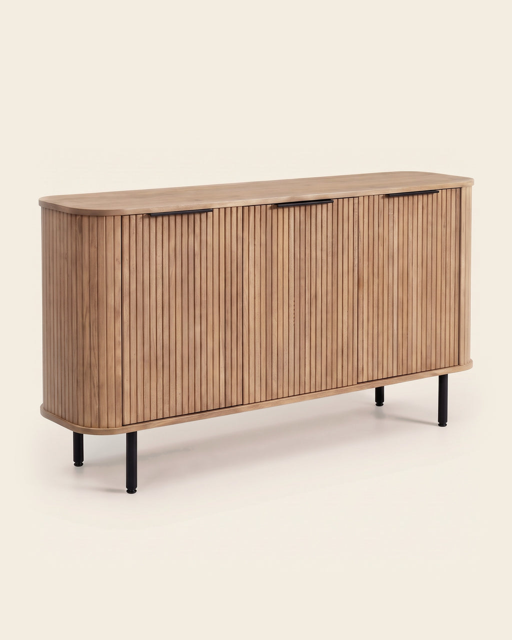 Luncera tv-meubel recht 3-deurs 160 cm in licht eiken, productfoto op crème achtergrond