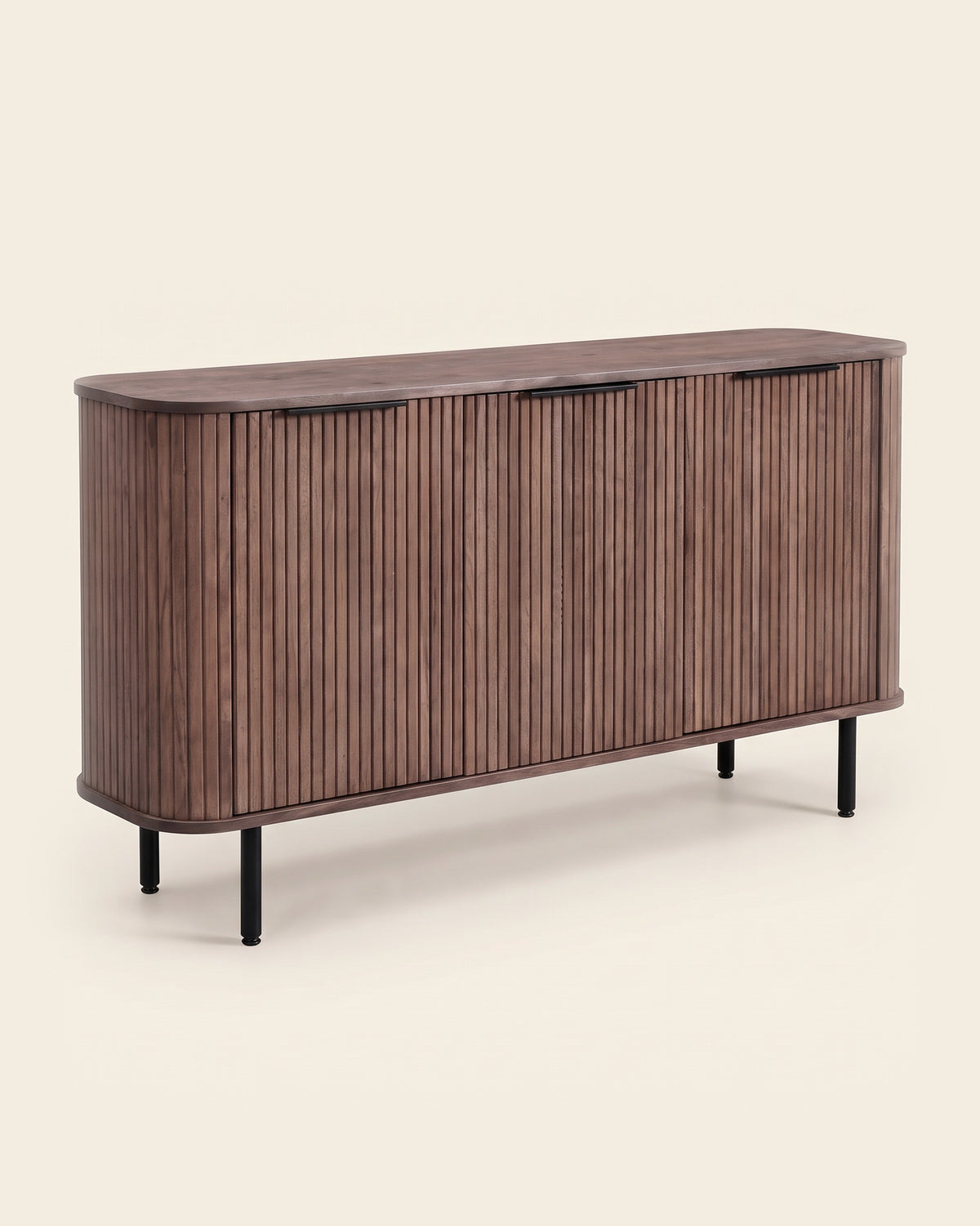 Luncera tv-meubel recht 3-deurs 160 cm in walnoot, productfoto op crème achtergrond