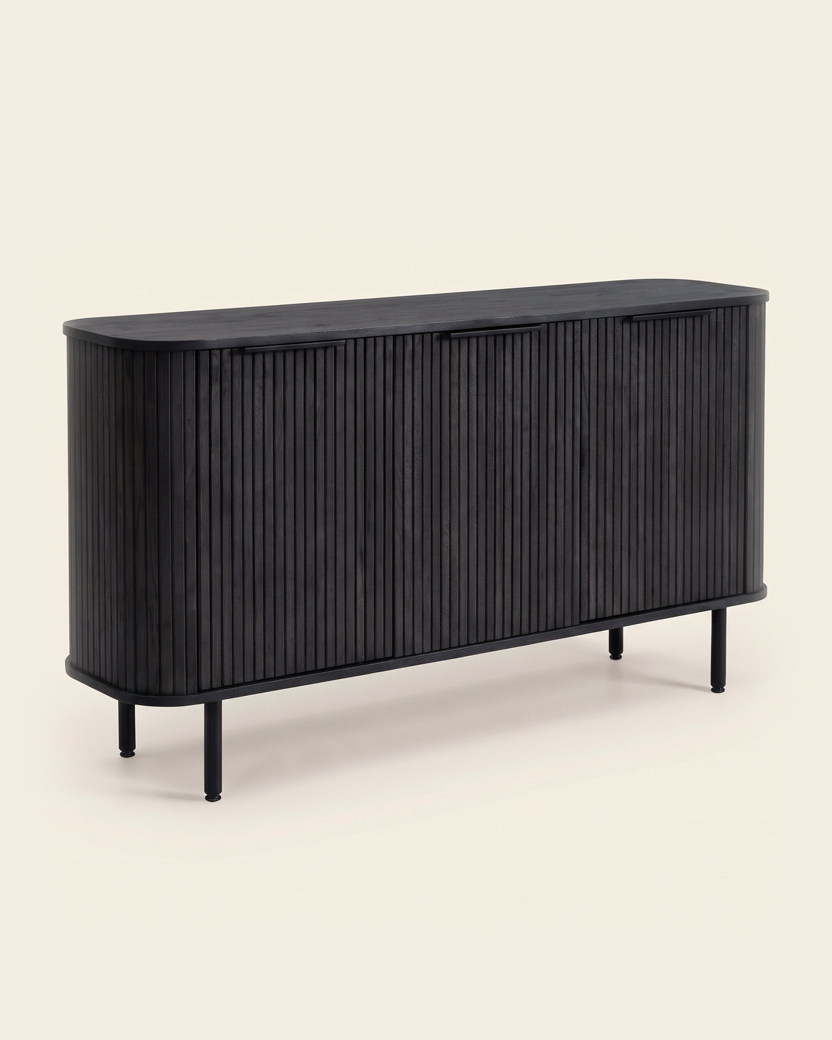 Luncera tv-meubel recht 3-deurs 160 cm in zwart, productfoto op crème achtergrond
