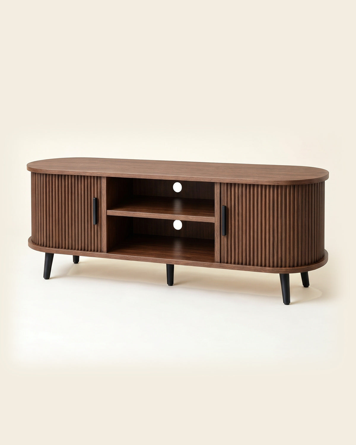 Luncera tv-meubel walnoot ribbel 120 cm, productfoto op crème achtergrond